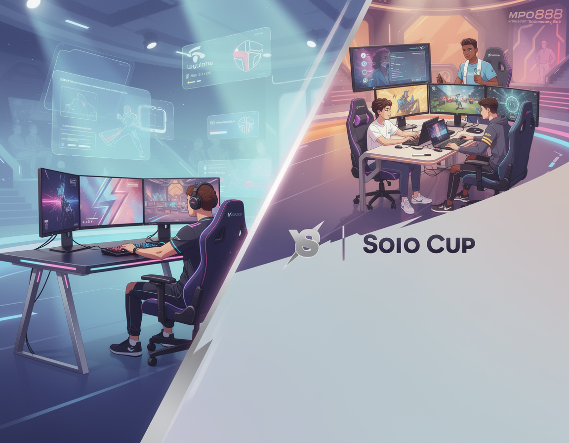 Ilustrasi solo cup vs squad league untuk turnamen game online MPO888